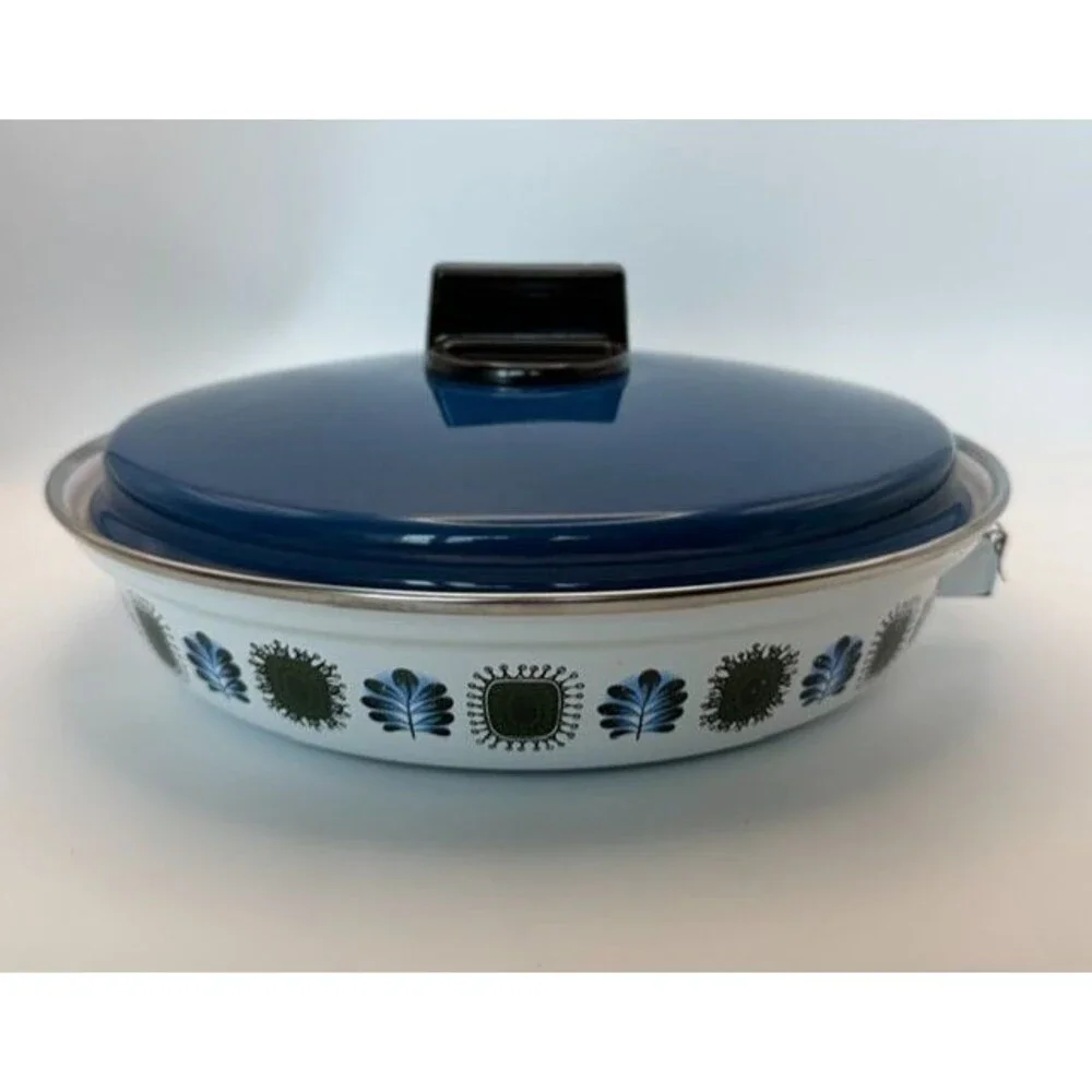 Austria Email Universal 8” Fry Pan Enamel Cookware Blue Green Peacock No Handle